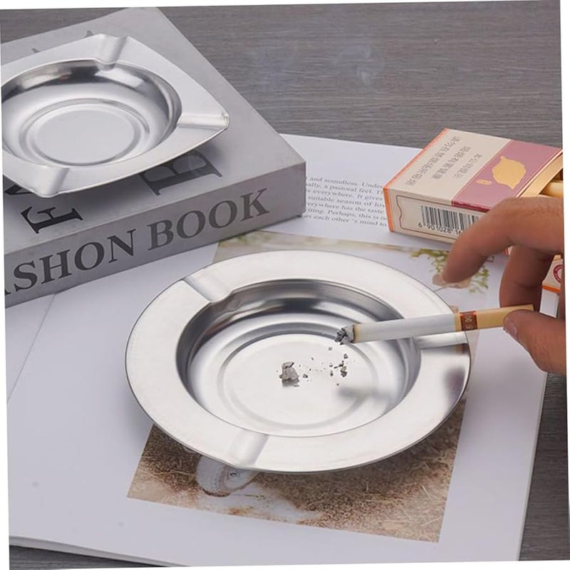 صينية سجائر مربعة من الفولاذ المقاوم للصدأ مع غطاء، حامل تدخين داخلي وخارجي بأسلوب رجعي - Image 4